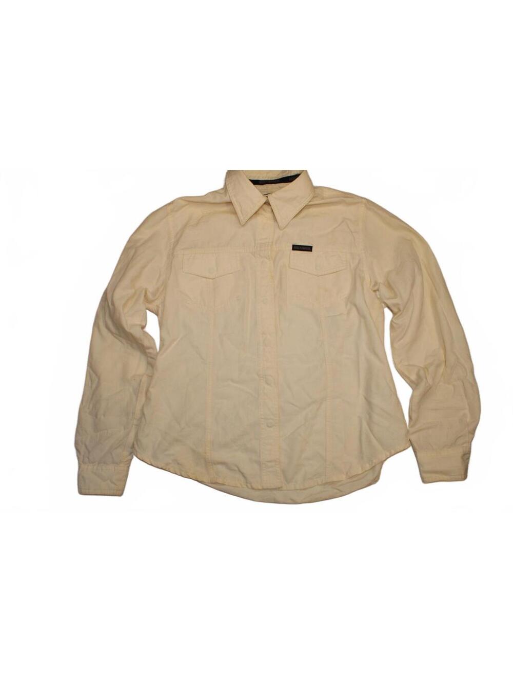 Vintage Harley Davidson Pearl Snap Shirt Cream Long Sleeve Back Logo Size Medium